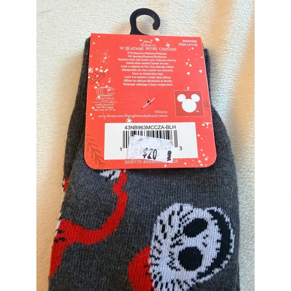 Disney Nightmare Before Christmas Jack Skellington Santa‎ Hat Crew Socks Gray